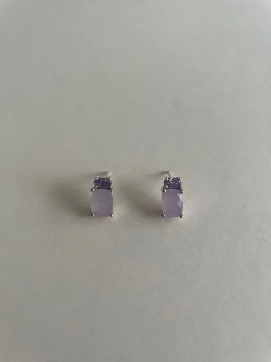 Vintage Sterling Silver Purple Quartz & Purple CZ Earrings - Picture 1 of 6